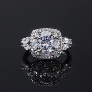 ▶SHINY ROUND CZ SQUARE 925 STERLING SILVER LUXURY WEDDING RINGS FOR WOMEN, L053